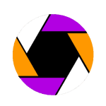 Logo d'MJ EVENT LENS en forme logo d'objectif d'appareil photo sur la page